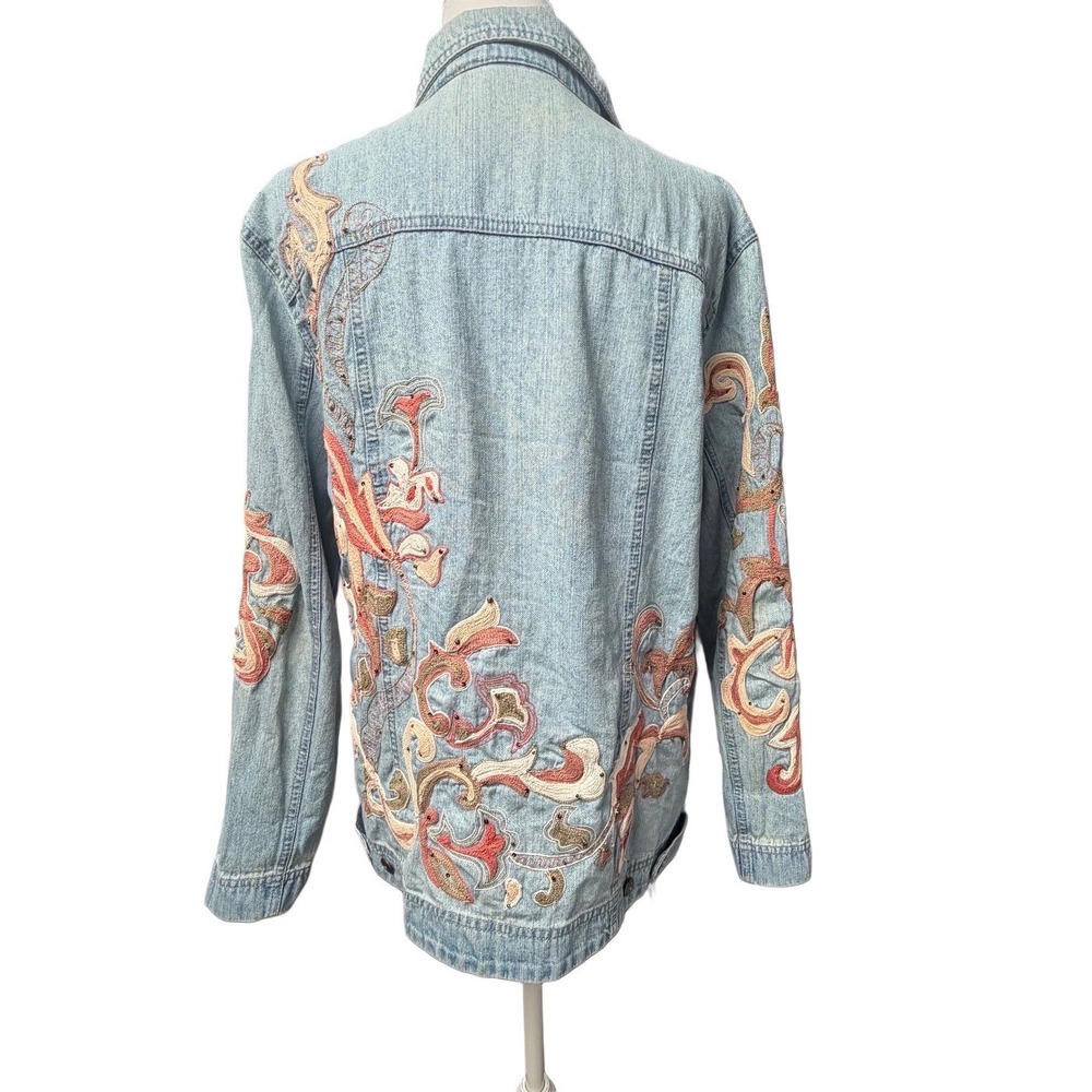 Y2K Chicos Embroidered Cotton Denim Medium Women Jacket Boho Artsy Festival - Picture 6 of 12